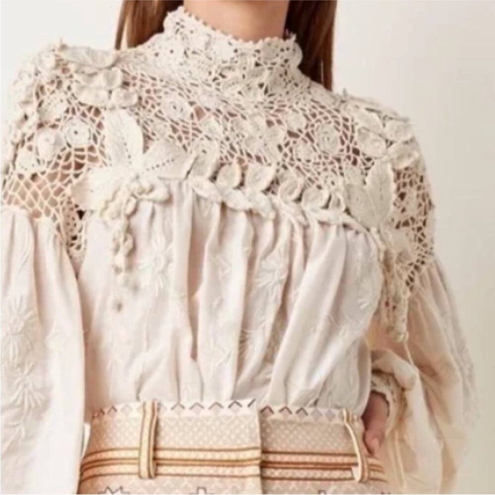 ULLA JOHNSON
Theodora Crochet-Trimmed Blouse Sz 2